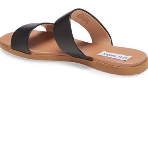 Steve Madden Dual Woven Slide Sandal Black and Tan